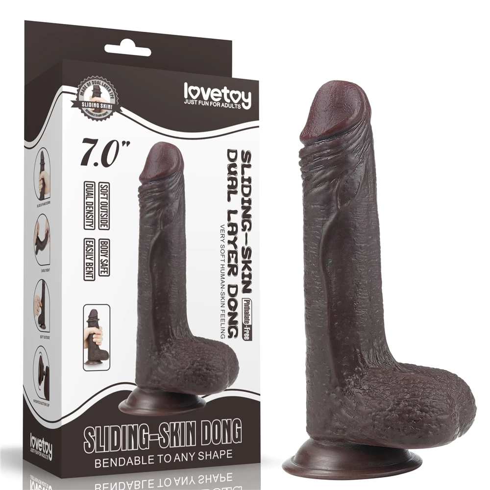  Bán Dương vật nâu đen Lovetoy Sliding Skin 7 inch 2 lớp tuột da châu phi mạnh mẽ hàng mới về